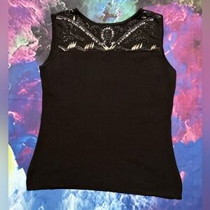 Embroidered Sequins Black Sleeveless Top